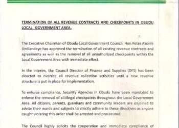 Obudu LG Council Orders Termination  of Revenue Contracts, Remove Checkpoints