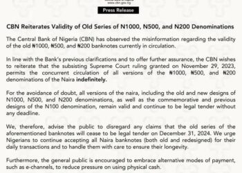 Old Naira Remains Legal Tender Indefinitely -CBN
