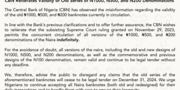 Old Naira Remains Legal Tender Indefinitely -CBN