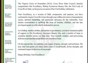 NUJ Cross River State Council Felicitates Her Excellency, Bishop Eyoanwan Bassey Otu @ 61