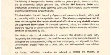 Cross River orders commercial vehicles to use approved state colours