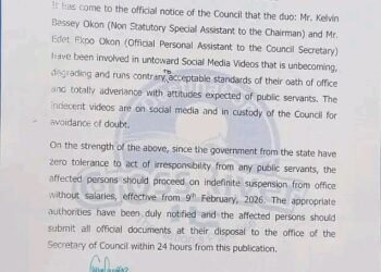 Cross River LG chairman suspends two aides for undermining policies