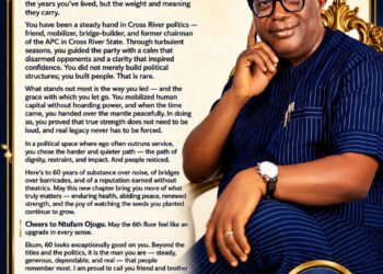 C’River Federal Commissioner, Dr Owa, felicitates Ntufam Ekum Ekok Ojogu on his 60th birthday